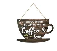 Dewocke Tea Coffee Wooden Sign, 19x29cm Coffee & Tea Hanging Plaque, Vintage Coffee Shop Sign, Coffee and Tea Poster, Coffee Wall Art for Kitchen Indoor Outdoor Home Farmhouse Coffee Corner Decoration