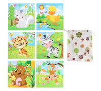 Dewocke Wooden Jigsaw Puzzles for Kids Age 2-5, Set of Six 9-Piece Animal Themed Puzzles - Educational Learning Toys for Toddlers and Preschoolers - Includes Convenient Organizational Bag