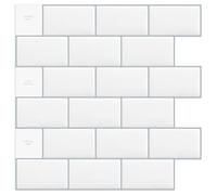DEWOO White Stick on Tiles, Peel and Stick Self Adhesive Wall Tile,Metro Subway for Bathroom Kitchen,Thin (10-PCS, 12"×12")