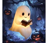 Dewppxi Cute Ghost Reading Book Lamp, Halloween Ghost Reading Night Lamp, 3D LED Ghosts Night Light, Ghosts Statue Night Lights, Halloween Decor for Readers and Book Lover (6 inch-1pc)