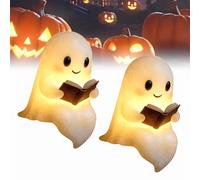 Dewppxi Cute Ghost Reading Book Lamp, Halloween Ghost Reading Night Lamp, 3D LED Ghosts Night Light, Ghosts Statue Night Lights, Halloween Decor for Readers and Book Lover (8.6 inch-2pcs)