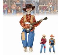 Dewppxi Funny Animated Dueling Banjo Skeletons, Halloween Country Skeleton Musicians Figurine, Dueling Banjo Halloween Skeletons with Light Eyes for Haunted House Party & Decorations (Light,Yellow)