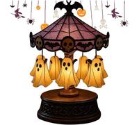 Dewppxi Ghost Carousel Lights, Halloween Spooky Ghost Carousel Lamp Decorations Indoor, Ghost Night Light Up Kit, Rechargeable Vintage Carousel Decor for Halloween Party or Gift (1pc)