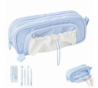 Dewppxi Kawaii Pencil Case with Rosy Posy Pens, Rosy Posy Pencil Case, Counting Stars PencilCase Big Capacity, Cute Aesthetic Pouch Holder Drawstring Pen Bag (Blue+4pcs Pens)