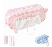 Dewppxi Kawaii Pencil Case with Rosy Posy Pens, Rosy Posy Pencil Case, Counting Stars PencilCase Big Capacity, Cute Aesthetic Pouch Holder Drawstring Pen Bag (Pink+4pcs Pens)