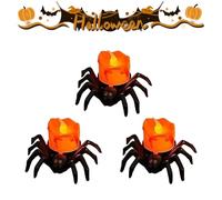 Dewppxi Novelty LED Flameless Spider Candle Lamps for Home Decor, Halloween LED Pumpkin Lamp with Creepy Spider, 2025 New Flameless Flickering Candle Light for Halloween Party Gifts (C-3pcs)