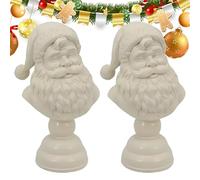Dewppxi Santa Bust Statue Christmas Tabletop Decoration, White Santa Claus Head Statue Resin Figurine Christmas Home Decor Ornament for Tabletop Bookshelf Bedroom Office (2pcs)