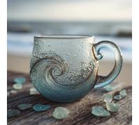 Dewppxi Sea Glass Wave Mug, 12 Oz Uniques Sea Inspired Glass Mug with Handle, Ocean Frosted Wave Texture Coffee Cup, Artistic Textured Beach Theme, for Ocean Lovers (B)
