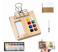 Dewppxi Tobios Mini Watercolour Kit, Tobio Watercolour Paint Set Travel with Brush, Pocket Artist Watercolor Travel Set, Suitable for Beginners and Artists (B-8 Gride+12 Watercolors)