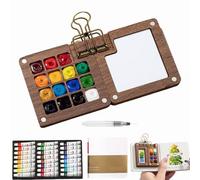 Dewppxi Tobios Mini Watercolour Kit, Tobio Watercolour Paint Set Travel with Brush, Pocket Artist Watercolor Travel Set, Suitable for Beginners and Artists (A-15 Gride+24 Watercolor)