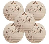 DEWU Birth Announcement Sign - 4in Baby Arrival Sign Plaque,4 Inch Hello World Birth Announcement Sign, Rainbow Baby Name Signs Plaque, Photo Prop