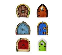 DEWU Miniature Fairy Door - 6Pcs Sparkle Fairy Door Kit, Multi-color Hobbit Door, Tree Garden Home Decor for Elves, Pixies, Fairies, Mini Fairy Garden Door for Miniature H8cm