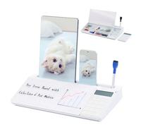 DEWUR Glass Whiteboard Desktop Memo Board Dock Mobile Phone Stand Tablet Stand Keyboard Stand Desk Organiser with Accessories for Office Home with Calculator