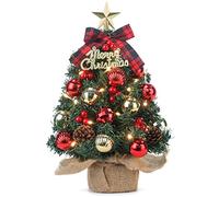 DEWUR Mini Christmas Tree with Lighting LED Table Christmas Tree Small Artificial Decorated for Christmas Decoration 40 cm (Red with Gold)