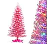 DEWUR Pre-Lit Artificial Christmas Tree, Warm White Lights, Colorful Lights, Includes Stand, 4 feet (Pink)