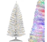 DEWUR Pre-Lit Artificial Christmas Tree, Warm White Lights, Colorful Lights, Includes Stand, 4 feet (Silver)
