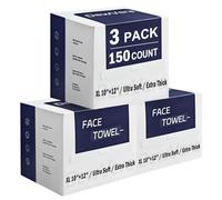 DewVera Disposable Face Towel - 50-Count, 3-Pack (150 Pcs) 10"x12" Extra Thick & Soft, No Lint, No Tear, Reusable-Feel Single-Use Dry Towelettes, Makeup Remover for Sensitive Skin, Travel & Home