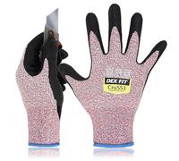 DEX FIT Level 5 Cut Resistant Gloves Cru553, 3D Comfort Stretch Fit, Power Grip, Durable Foam Nitrile, Smart Touch, Machine Washable, Thin & Lightweight, Red 9 (L) 3 Pairs