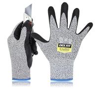 DEX FIT Level 5 Cut Resistant Gloves Cru553, 3D Comfort Stretch Fit, Power Grip, Durable Foam Nitrile, Smart Touch, Machine Washable, Thin & Lightweight, Grey 9 (L) 3 Pairs