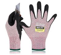 DEX FIT Level 5 Cut Resistant Gloves Cru553, 3D Comfort Stretch Fit, Power Grip, Durable Foam Nitrile, Smart Touch, Machine Washable, Thin & Lightweight, Red 8 (M) 1 Pair