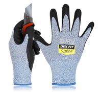 DEX FIT Level 5 Cut Resistant Gloves Cru553, 3D Comfort Stretch Fit, Power Grip, Durable Foam Nitrile, Smart Touch, Machine Washable, Thin & Lightweight, Blue 9 (L) 1 Pair