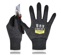 DEX FIT Level 5 Cut Resistant Gloves Cru553, 3D-Comfort Stretchy Fit, Power Grip, Professional Grade, Thin, Touch-Screen Compatible, Durable, Machine Washable, Black Grey 7 (S) 12 Pairs Pack