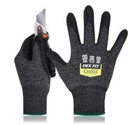 DEX FIT Level 5 Cut Resistant Gloves Cru553, 3D-Comfort Stretchy Fit, Power Grip, Professional Grade, Thin, Touch-Screen Compatible, Durable, Machine Washable; Black Grey M (9) 3 Pairs