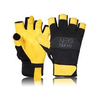 DEX FIT MG210P Fingerless Mechanic Work Gloves, Waterproof Cowhide Palm, Breathable Open Finger Design for Fishing, Auto Repair, DIY, Hand Washable; Gold Black 1 Pair