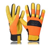 DEX FIT MG210P Mechanic Work Gloves, Waterproof Cowhide Leather Palm, Breathable Mesh Back, 3D Ergonomic Fit for Auto Repair, Construction, Gardening; Orange/Gold XL 1 Pair