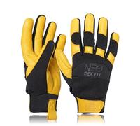 DEX FIT MG210P Mechanic Work Gloves, Waterproof Cowhide Leather Palm, Breathable Mesh Back, 3D Ergonomic Fit for Auto Repair, Construction, Gardening; Gold/Black S 1 Pair