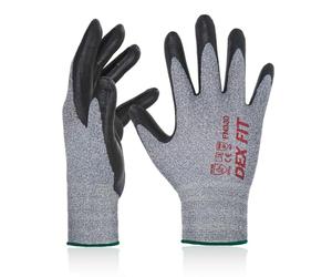DEX FIT Nitrile Work Gloves FN330, 3D-Comfort Stretchy Fit, Firm Grip, Thin & Lightweight, Touch-Screen Compatible, Durable, Breathable & Cool, Machine Washable; Grey 8 (M) 1 Pair