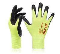 DEX FIT Premium Nylon Nitrile Work Gloves FN320, 3 Pairs, 3D-Comfort Stretchy Fit, Firm Grip, Thin & Lightweight, Durable, Breathable & Cool, Machine Washable; Neon Green 7 (S)