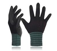 DEX FIT Premium Nylon Work Gloves FN320-1 Pair, Firm Nitrile Grip, 3D-Comfort Stretchy Fit, Thin & Lightweight, Protective & Durable, Breathable, Machine Washable; Black 8 (M)