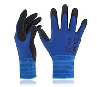 DEX FIT Premium Nylon Work Gloves FN320-3 Pairs, Firm Nitrile Grip, 3D-Comfort Stretchy Fit, Thin & Lightweight, Protective & Durable, Breathable, Machine Washable; Blue 9 (L)