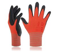 DEX FIT Premium Nylon Work Gloves FN320-3 Pairs, Firm Nitrile Grip, 3D-Comfort Stretchy Fit, Thin & Lightweight, Protective & Durable, Breathable, Machine Washable; Red 8 (M)