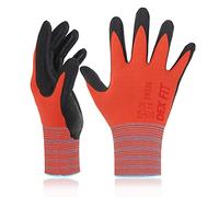 DEX FIT Premium Nylon Work Gloves FN320 - Firm Nitrile Grip, 3D-Comfort Stretchy Fit, Thin & Lightweight, Protective & Durable, Breathable, Machine Washable; Red 9 (L) 3 Pairs