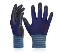 DEX FIT Premium Nylon Work Gloves FN320 - Firm Nitrile Grip, 3D-Comfort Stretchy Fit, Thin & Lightweight, Protective & Durable, Breathable, Machine Washable; Navy 8 (M) 1 Pair