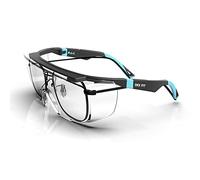 DEX FIT Safety Glasses Over Eyeglasses SG210 - Anti-Fog & Scratch Resistant Z87.1 Certified, Adjustable Temples, Side Shields, UV Protection, Clear Lens PPE for Men & Women; Black & Blue, 1 PC