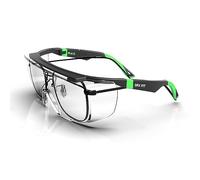 DEX FIT Safety Glasses Over Eyeglasses SG210 - Anti-Fog & Scratch Resistant Z87.1 Certified, Adjustable Temples, Side Shields, UV Protection, Clear Lens PPE for Men & Women; Black & Green, 1 PC