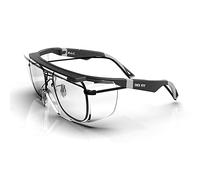 DEX FIT Safety Glasses Over Eyeglasses SG210 - Anti-Fog & Scratch Resistant Z87.1 Certified, Adjustable Temples, Side Shields, UV Protection, Clear Lens PPE for Men & Women; Black & Grey, 1 PC