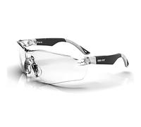 DEX FIT Safety Glasses SG210 - Anti-Fog & Scratch Resistant Z87.1 Eye Protection, Adjustable Temples & Non-Slip Grip, UV385 Blocking Clear Lens for Construction, Lab & Medical; Black & Grey, 1 PC