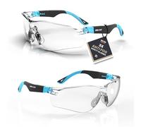 DEX FIT Safety Glasses SG210N - Anti-Fog & Scratch Resistant, EN166 Certified, Adjustable Temples & Non-Slip Grip, UV Protection, Clear Lens PPE for Construction, Lab & Medical; Black & Blue, 1 PC