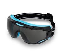 DEX FIT Safety Goggles SG220 - Anti-Mist & Scratch Resistant, EN166 Certified, Wide-Vision Lab & Chemical Splash Eye Protection, Soft Seal; Black/Blue, Smoke Tinted Lens, 19mm Strap, 1 PC