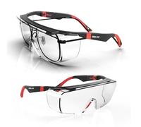 DEX FIT Safety Over Glasses SG210 OTG; Fit Over Your Eyewear, Z87 Eye Protection, Fog & Scratch Resistant, Adjustable for Women & Men, UV Protective (Black & Red Frame, Clear Lens)