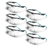 DEX FIT Safety Over Glasses SG210 OTG; Fit Over Your Eyewear, Z87 Eye Protection, Fog & Scratch Resistant, Adjustable for Women & Men, UV Protective (Black & Blue Frame, Clear Lens, Pack of 6)