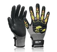 DEX FIT SSG513 Impact Stainless Steel Cut Resistant Gloves, ANSI A5, Durable Non-Slip Nitrile Grip, Touchscreen, Comfort Stretchy Fit, Thin & Breathable, Machine Washable; Grey L (9), 1 Pair