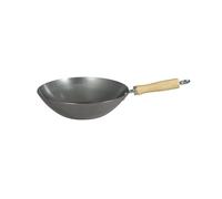 Dexam 27cm Carbon Steel Wok Flat Bottom Wooden Handle Induction Black