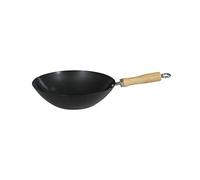 Dexam 12108411 Non Stick Carbon Steel Wok With Wood Handle 27cm/10.5 -inch, Black (Non-stick Coating)