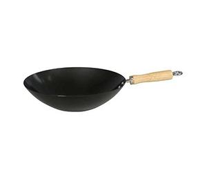 Dexam 12108414 Non-Stick Carbon Steel Wok with Wood Helper Handle 34cm/14 -inch, Black