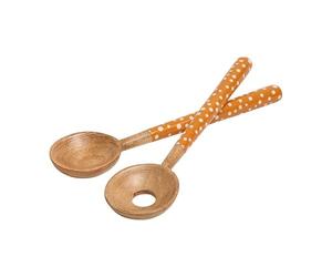 Dexam 16050471 Sintra Mango Wood Spotted Salad Servers-Ochre, White